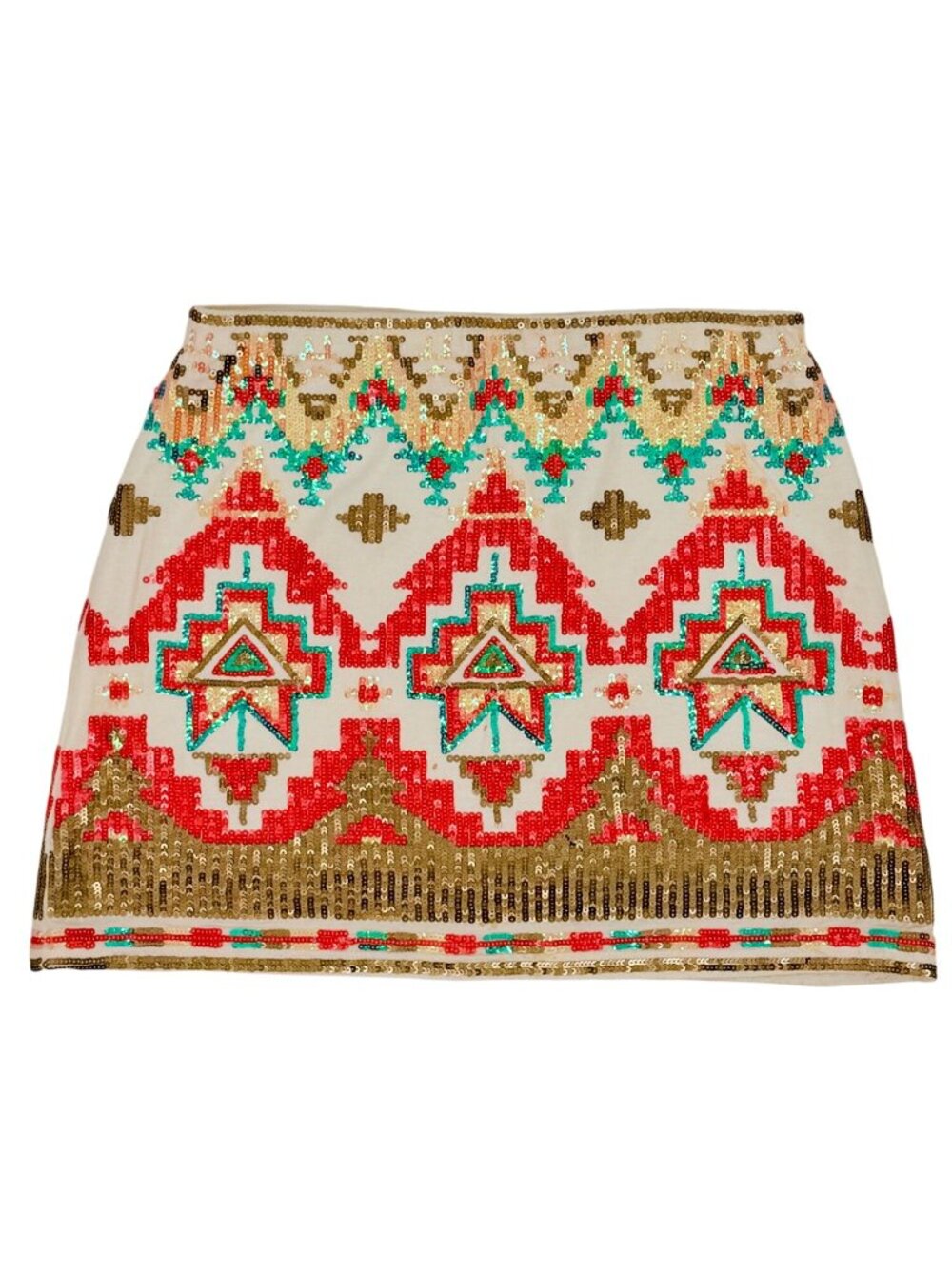Miami Francescas Sequin Mini Skirt M| Indie Sleaze Bodycon Glam Boho Y2K10 Aztec - Picture 16 of 16